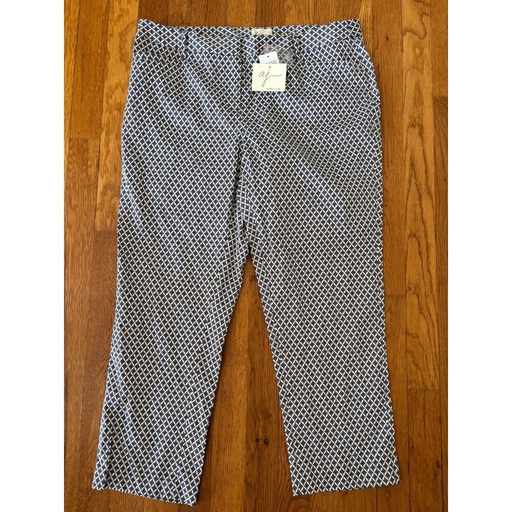NWT Andrea Jovine Womens Size 10 Blue Geometric Print Pants Stretch